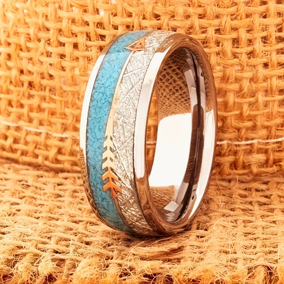 Fashion Trend Hip Hop Silver Wood Grain Arrow Stainless Steel Ring For Men And Women