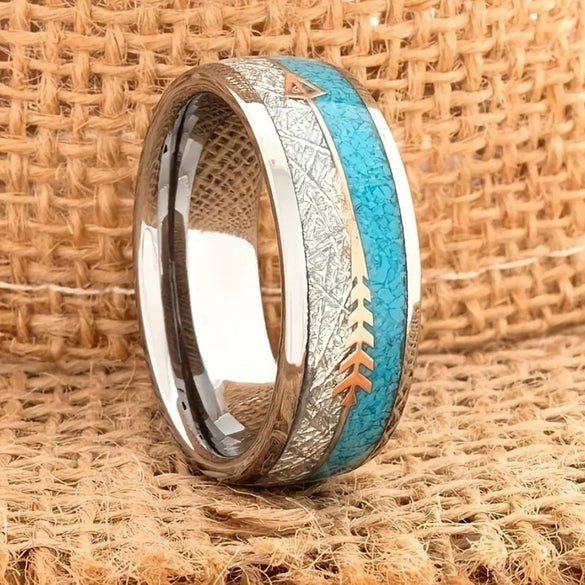 Fashion Trend Hip Hop Silver Wood Grain Arrow Stainless Steel Ring For Men And Women