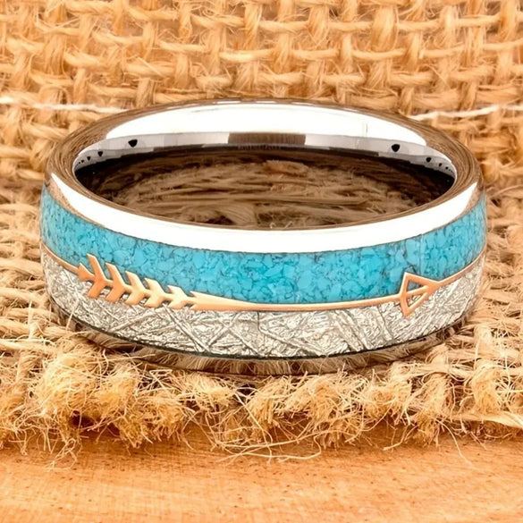 Fashion Trend Hip Hop Silver Wood Grain Arrow Stainless Steel Ring For Men And Women