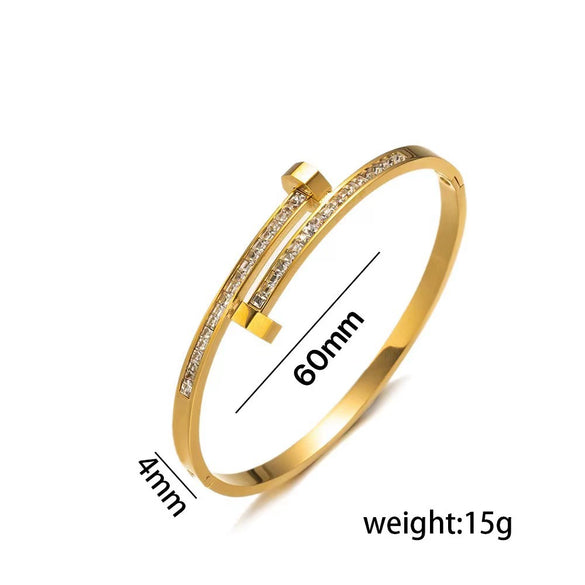 Fashion Trend Micro Inlaid Zircon Niche Design Exquisite Titanium Steel Nail Bracelet For Women With Vacuum Furnace Electroplating And Geometric Style