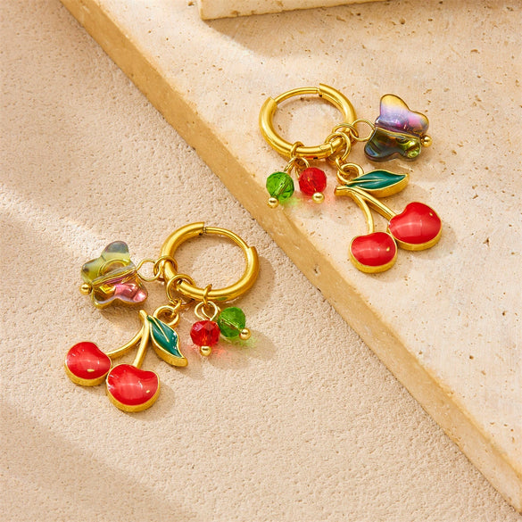 Fashion Trendy Conch Shell Stainless Steel Fruit Butterfly Pendant Earrings With Electroplating