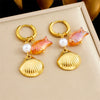 Fashion Trendy Conch Shell Stainless Steel Fruit Butterfly Pendant Earrings With Electroplating