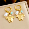 Fashion Trendy Conch Shell Stainless Steel Fruit Butterfly Pendant Earrings With Electroplating