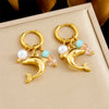 Fashion Trendy Conch Shell Stainless Steel Fruit Butterfly Pendant Earrings With Electroplating