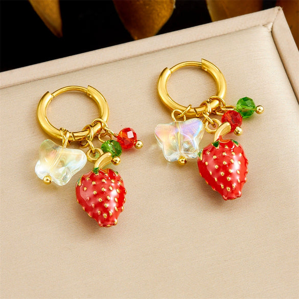 Fashion Trendy Conch Shell Stainless Steel Fruit Butterfly Pendant Earrings With Electroplating