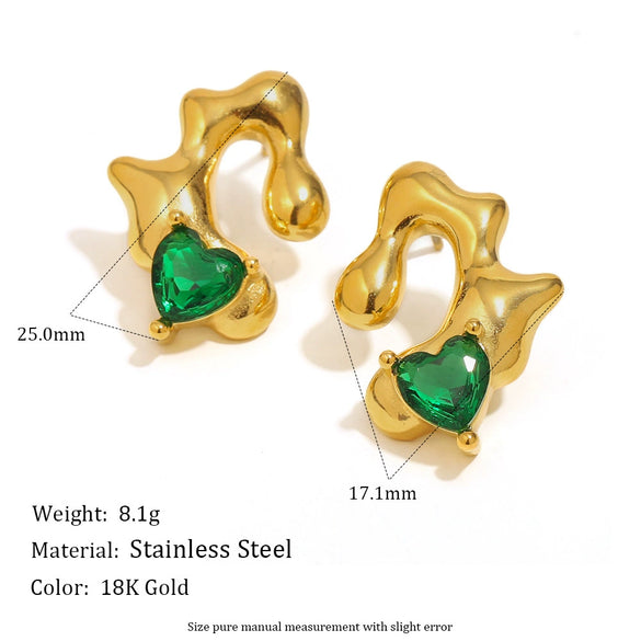 Fashion Trendy Ear Jewelry Stainless Steel 18K Gold Plated Asymmetrical Heart Earrings