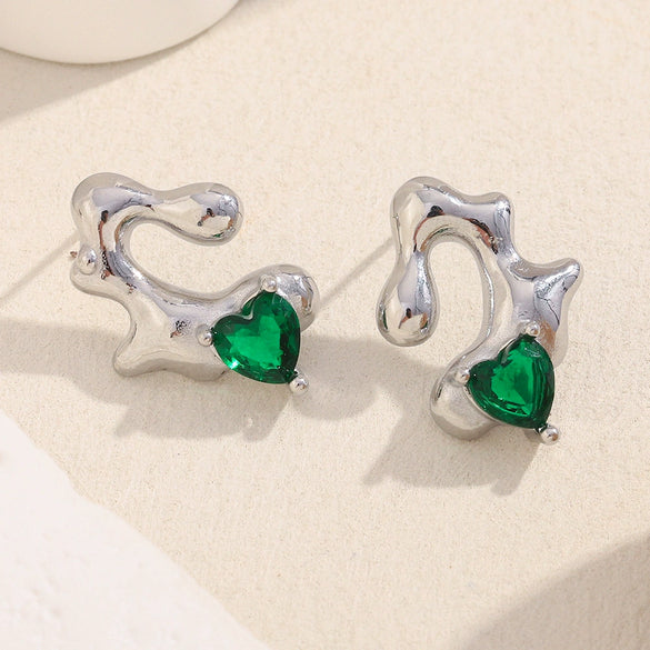 Fashion Trendy Ear Jewelry Stainless Steel 18K Gold Plated Asymmetrical Heart Earrings