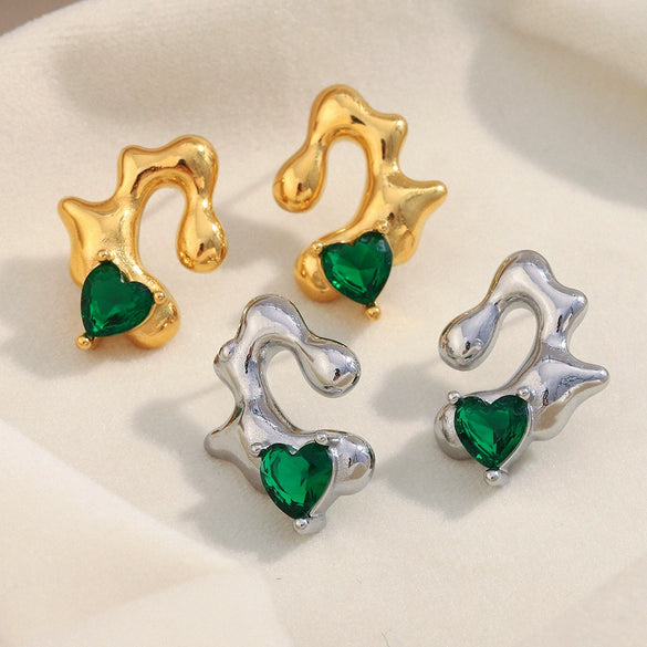 Fashion Trendy Ear Jewelry Stainless Steel 18K Gold Plated Asymmetrical Heart Earrings
