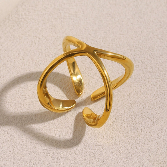 Fashion Trendy Niche Design Hand Jewelry Stainless Steel 18K Gold Plated Fourclaw Open Ring Geometric Pattern Electroplated