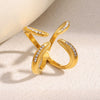 Fashion Trendy Niche Design Hand Jewelry Stainless Steel 18K Gold Plated Fourclaw Open Ring Geometric Pattern Electroplated