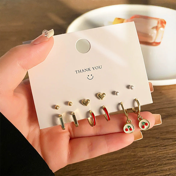 Fashion Trendy Oildropping Heart Butterfly Imitation Pearl Alloy Earrings Set For Women With Electroplating