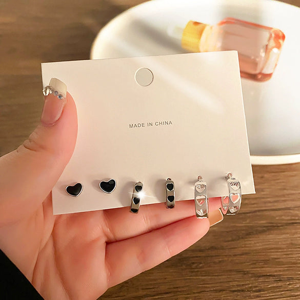 Fashion Trendy Oildropping Heart Butterfly Imitation Pearl Alloy Earrings Set For Women With Electroplating