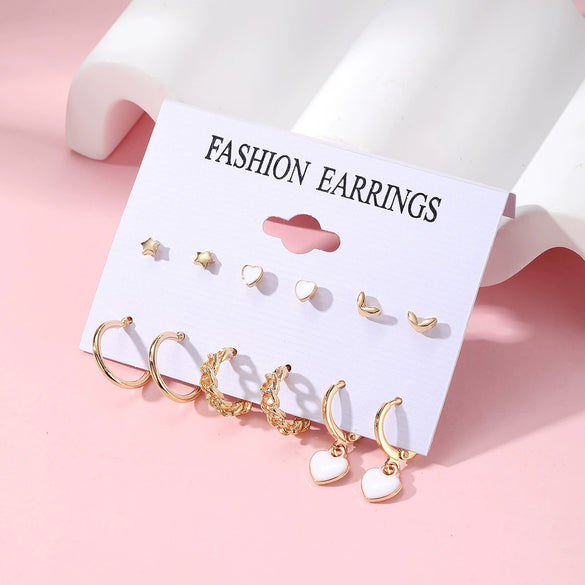 Fashion Trendy Oildropping Heart Butterfly Imitation Pearl Alloy Earrings Set For Women With Electroplating