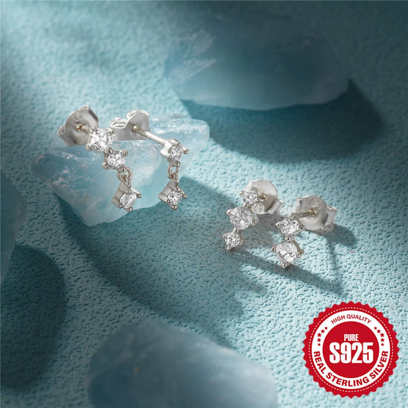 Fashion Trendy Simple Geometric S925 Sterling Silver Fourpiece Set Women's Ear Studs With Inlaid Zircon