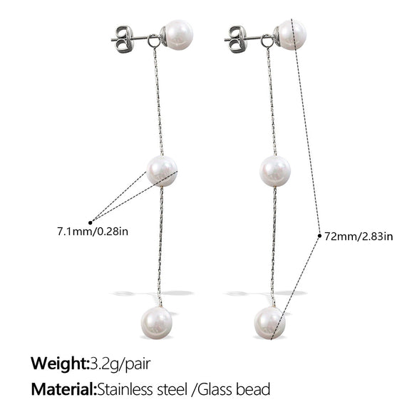 Fashion Trendy Women's Earrings 316L Stainless Steel Glass Beads Gold Long Tassel Electroplating Design