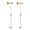 Fashion Trendy Women's Earrings 316L Stainless Steel Glass Beads Gold Long Tassel Electroplating Design