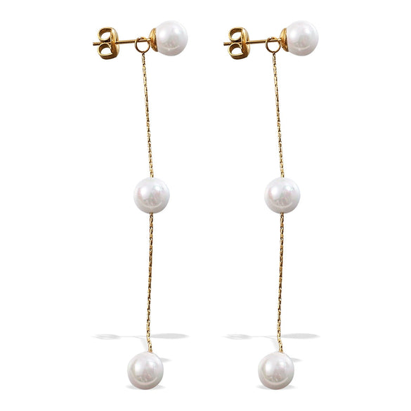 Fashion Trendy Women's Earrings 316L Stainless Steel Glass Beads Gold Long Tassel Electroplating Design