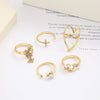 Fashion Triangle Love Heart Full Diamond Butterfly Ring 5-piece Set Creative Retro Female Ring
