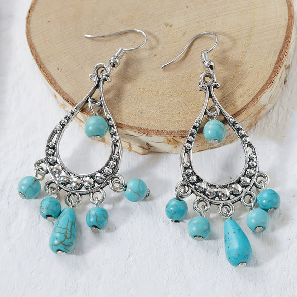 Fashion Turquoise Alloy Vintage Silver Natural Stone Bracelet Electroplating