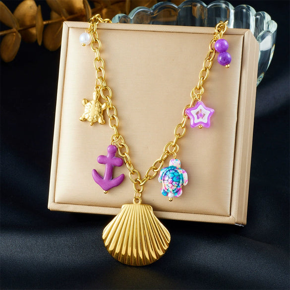 Fashion Turtle Animal Zodiac Stainless Steel Goldplated Pendant Necklace