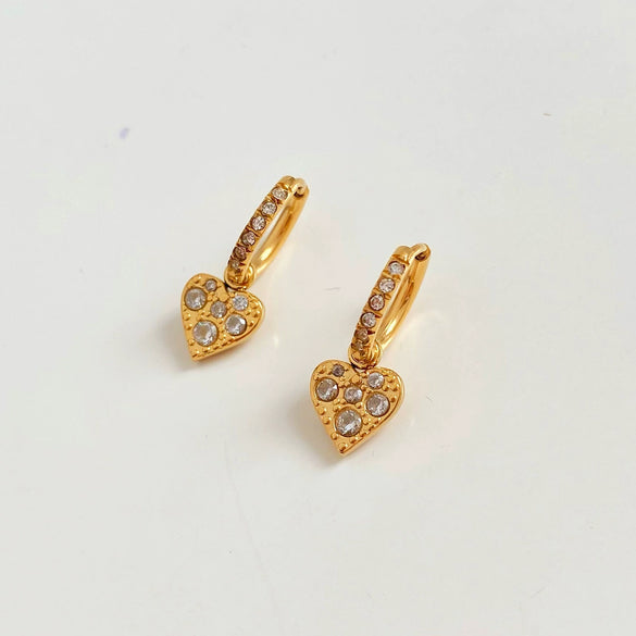 Fashion Twowear Detachable Love Pendant Earrings Stainless Steel Diamondencrusted Electroplated Geometric Light Luxury Jewelry