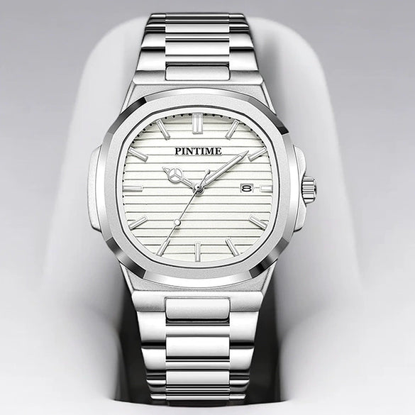 Fashion Ultrathin Men's Alloy And Stainless Steel Quartz Watch With Luminous Calendar Waterproof Round Dial