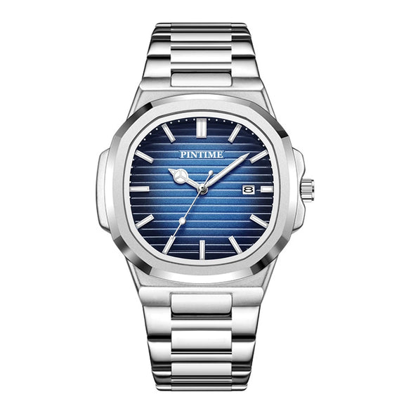 Fashion Ultrathin Men's Alloy And Stainless Steel Quartz Watch With Luminous Calendar Waterproof Round Dial