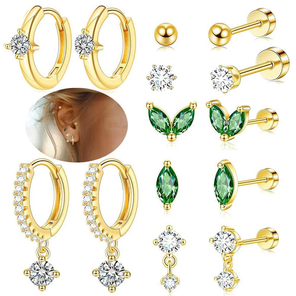 Fashion Unisex Geometric Stainless Steel Earrings With Emerald Set Zircon And Electroplating Design