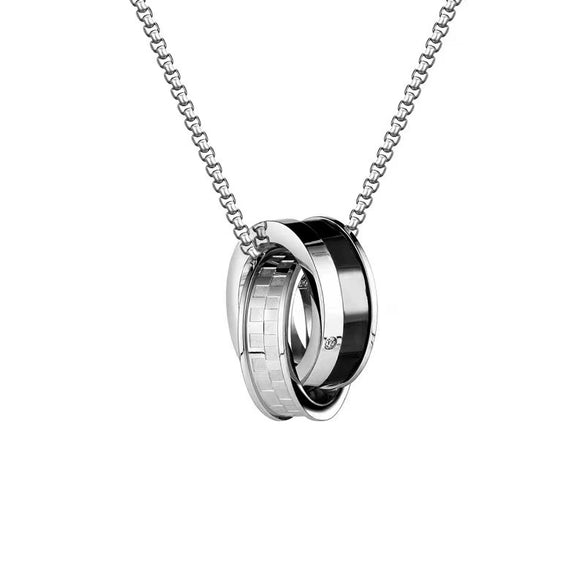 Fashion Unisex Geometric Titanium Steel Double Ring Crystal Necklace With Electroplating Treatment