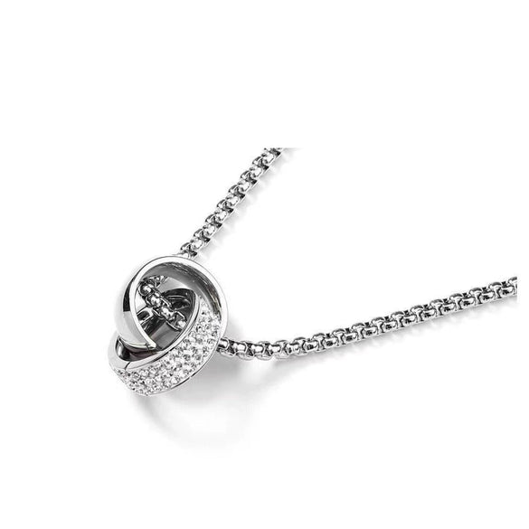 Fashion Unisex Geometric Titanium Steel Double Ring Crystal Necklace With Electroplating Treatment