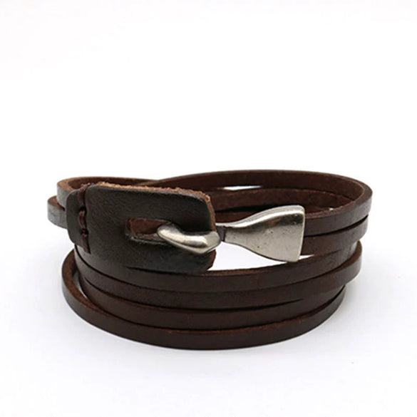 Fashion Unisex Multi Layer Hook Geometry Punk Retro Trend Leather Jewelry Bracelet