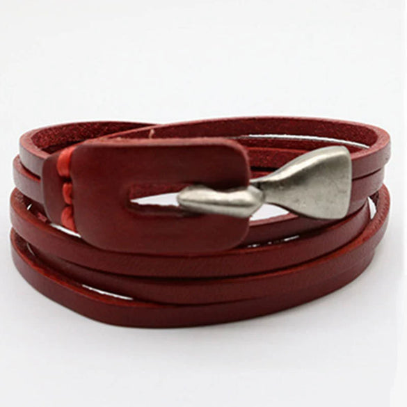 Fashion Unisex Multi Layer Hook Geometry Punk Retro Trend Leather Jewelry Bracelet