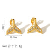 Fashion Unisex Stainless Steel Fishtail Crown Geometric Diamondencrusted Electroplated Earrings