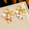 Fashion Vacation Style Stainless Steel Earrings With Shell Pearl Starfish Pendant And Goldplated Star Pattern