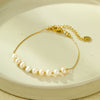 Fashion Versatile Pearl Adjustable Stainless Steel 18K Gold Plated Bracelet For Women