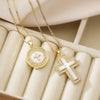 Fashion Vintage Copper 18K Gold Plated Geometric Cross Pendant Necklace For Female