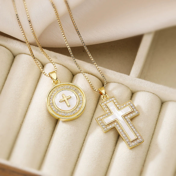Fashion Vintage Copper 18K Gold Plated Geometric Cross Pendant Necklace For Female