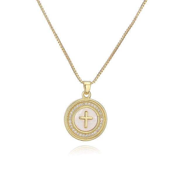Fashion Vintage Copper 18K Gold Plated Geometric Cross Pendant Necklace For Female