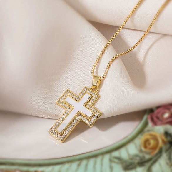 Fashion Vintage Copper 18K Gold Plated Geometric Cross Pendant Necklace For Female