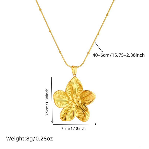 Fashion Vintage Flower Pendant Snake Bone Chain Stainless Steel Jewelry Necklace Gold Plated