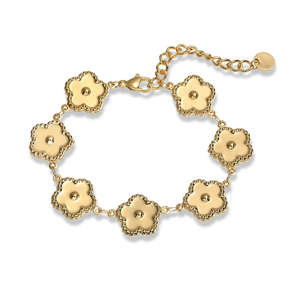 Fashion Vintage Flower Stainless Steel Bracelet For Women 18K Gold Plated