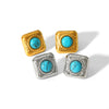 Fashion Vintage Geometric Inlaid Natural Turquoise Titanium Steel Earrings For Women