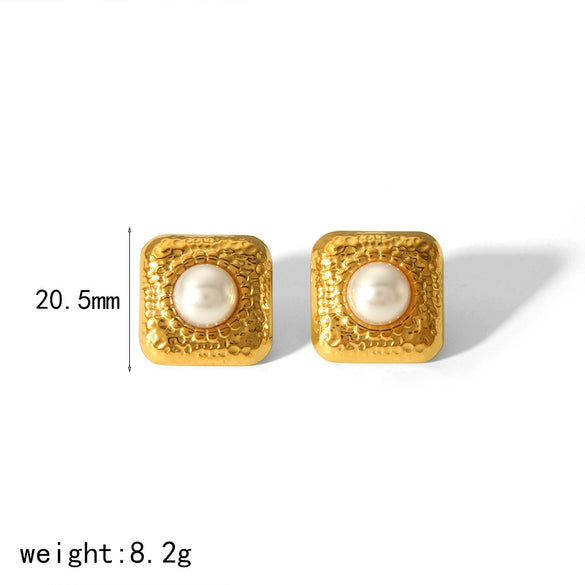 Fashion Vintage Geometric Inlaid Natural Turquoise Titanium Steel Earrings For Women