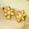 Fashion Vintage Petal Pearl Stainless Steel Titanium Steel Electroplated Women's Earrings Jewelry