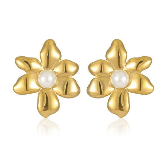 Fashion Vintage Petal Pearl Stainless Steel Titanium Steel Electroplated Women's Earrings Jewelry