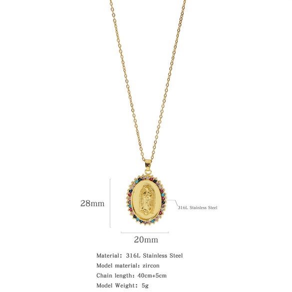 Fashion Virgin Pendant Stainless Steel Waterproof Fadeless Copper Zirconium Jewelry Color Diamond Series Electroplated Ochain Necklace