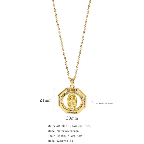 Fashion Virgin Pendant Stainless Steel Waterproof Fadeless Copper Zirconium Jewelry Color Diamond Series Electroplated Ochain Necklace