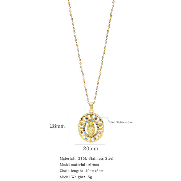Fashion Virgin Pendant Stainless Steel Waterproof Fadeless Copper Zirconium Jewelry Color Diamond Series Electroplated Ochain Necklace