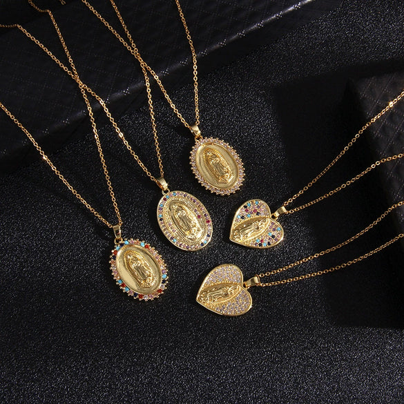 Fashion Virgin Pendant Stainless Steel Waterproof Fadeless Copper Zirconium Jewelry Color Diamond Series Electroplated Ochain Necklace