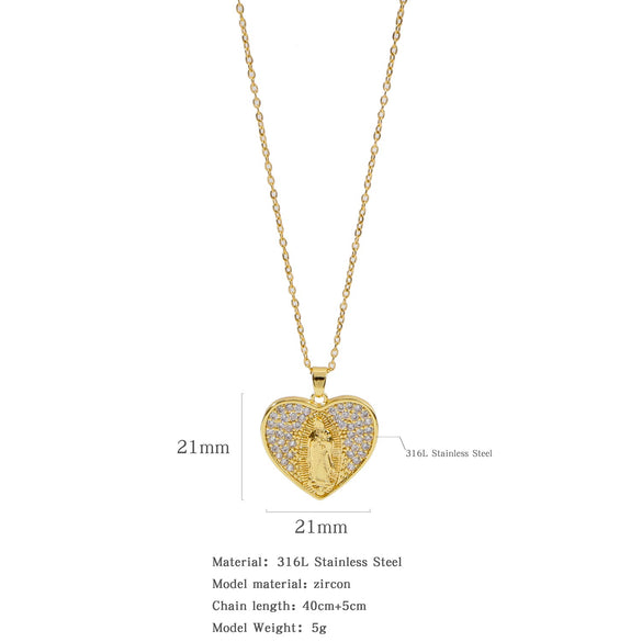 Fashion Virgin Pendant Stainless Steel Waterproof Fadeless Copper Zirconium Jewelry Color Diamond Series Electroplated Ochain Necklace